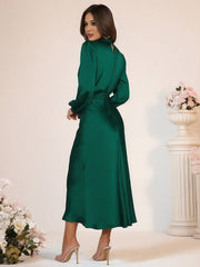 Inrosy robe longue en satin col roulé manches longues femme élégant invité mariage de fete de soirée cérémonie