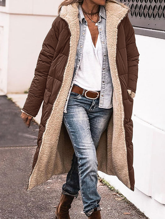 Inrosy longue doudoune manteau d'hiver à capuche poches fermeture éclair manches longues femme mode décontracté