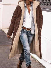 Inrosy longue doudoune manteau d'hiver à capuche poches fermeture éclair manches longues femme mode décontracté