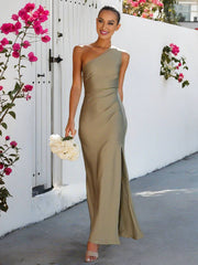 Inrosy robe demoiselle d'honneur moulante satin fendu le côté une épaule sans manches élégant de soirée champetre