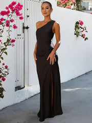 Inrosy robe demoiselle d'honneur moulante satin fendu le côté une épaule sans manches élégant de soirée champetre