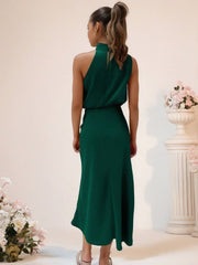 Inrosy robe demoiselle d'honneur en satin irrégulière col roulé licou sans manches femme élégant de soirée pour mariage