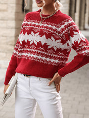 Inrosy pull noël motif flocon de neige col rond manches longues femme casual mode décontracté