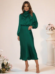 Inrosy robe longue en satin col roulé manches longues femme élégant invité mariage de fete de soirée cérémonie