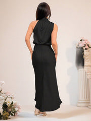 Inrosy robe demoiselle d'honneur en satin irrégulière col roulé licou sans manches femme élégant de soirée pour mariage