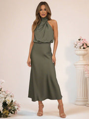 Inrosy robe demoiselle d'honneur en satin irrégulière col roulé licou sans manches femme élégant de soirée pour mariage