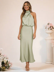 Inrosy robe demoiselle d'honneur en satin irrégulière col roulé licou sans manches femme élégant de soirée pour mariage