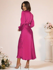 Inrosy robe longue en satin col roulé manches longues femme élégant invité mariage de fete de soirée cérémonie