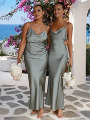 Inrosy robe demoiselle d'honneur satin moulante dos nu à fines brides sans manches élégant femme de soirée