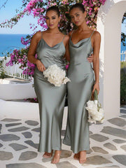 Inrosy robe demoiselle d'honneur satin moulante dos nu à fines brides sans manches élégant femme de soirée