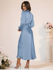 Inrosy robe longue en satin col roulé manches longues femme élégant invité mariage de fete de soirée cérémonie