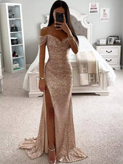 Inrosy robe longue bustier brillante paillette fendu le côté sirene col bateau sans manches femme élégant de soirée cérémonie