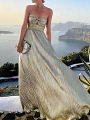 Inrosy longue robe bronzage bustier sans manches femme élégant de soirée