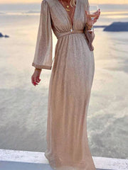 Inrosy robe longue brillante paillette v-cou manches longues élégant de soirée cérémonie