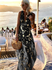 Inrosy robe longue bronzage brillante paillette v-cou sans manches élégant femme de soirée de plage