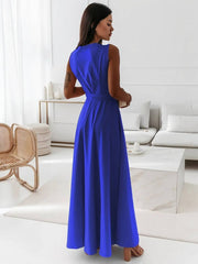 Inrosy robe longue bretelle v-cou fluide noeud papillon ceinture sans manches femme élégant bal de promo
