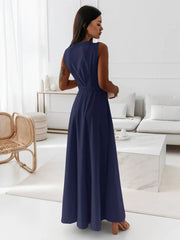 Inrosy robe longue bretelle v-cou fluide noeud papillon ceinture sans manches femme élégant bal de promo