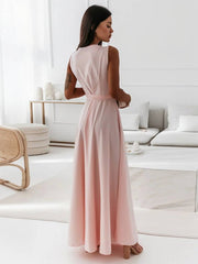 Inrosy robe longue bretelle v-cou fluide noeud papillon ceinture sans manches femme élégant bal de promo