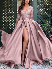 Inrosy robe maxi longue avec dentelle fendu le côté v-cou femme élégant de soirée cérémonie