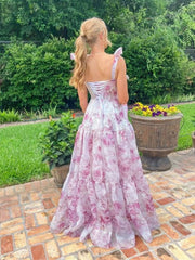Inrosy longue robe de soirée imprimé à fleurie mousseline noeud papillon bustier sans manches femme élégant vintage bal de promo
