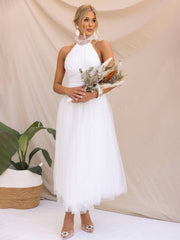 Inrosy longue robe trapèze licou découpes tutu en tulle noeud papillon sans manches femme doux élégant de soirée bal de promo