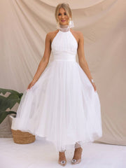 Inrosy longue robe trapèze licou découpes tutu en tulle noeud papillon sans manches femme doux élégant de soirée bal de promo
