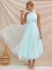 Inrosy longue robe trapèze licou découpes tutu en tulle noeud papillon sans manches femme doux élégant de soirée bal de promo