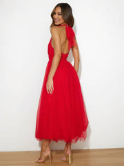 Inrosy longue robe trapèze licou découpes tutu en tulle noeud papillon sans manches femme doux élégant de soirée bal de promo