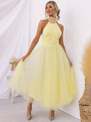 Inrosy longue robe trapèze licou découpes tutu en tulle noeud papillon sans manches femme doux élégant de soirée bal de promo