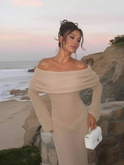 Inrosy robe longue découpes en coton col bateau manches longues élégant mode décontracté de plage