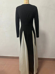 Inrosy robe longue blanche noir couleur bloc col rond manches longues femme élégant décontracté de soirée