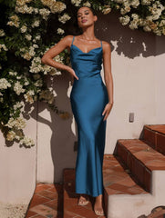 Inrosy robe demoiselle d'honneur satin moulante dos nu à fines brides élégant femme de soirée invité mariage