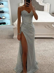 Inrosy robe longue moulante fendu le côté bustier à fines brides sans manches femme élégant de soirée
