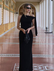 Inrosy robe longue moulante unicolore une épaule sans manches femme élégant de soirée