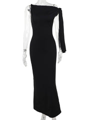 Inrosy robe longue moulante unicolore une épaule sans manches femme élégant de soirée