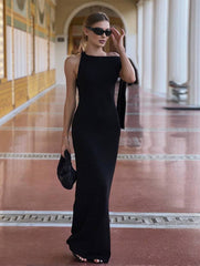 Inrosy robe longue moulante unicolore une épaule sans manches femme élégant de soirée