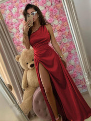 Inrosy robe longue en satin moulante une épaule fendu le côté dos nu sans manches femme élégant de soirée