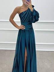 Inrosy robe longue imprimé zèbre fendu le côté fluide une épaule femme élégant de soirée bal de promo