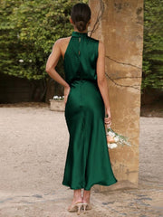 Inrosy longue robe demoiselle d'honneur en satin irrégulière col roulé licou sans manches femme élégant de soirée pour mariage