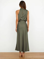 Inrosy longue robe demoiselle d'honneur en satin irrégulière col roulé licou sans manches femme élégant de soirée pour mariage