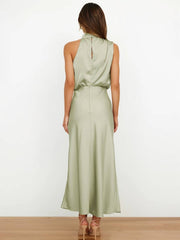 Inrosy longue robe demoiselle d'honneur en satin irrégulière col roulé licou sans manches femme élégant de soirée pour mariage