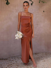 Inrosy robe demoiselle d'honneur satin moulante fendu à fines brides femme élégant de soirée pour mariage champetre