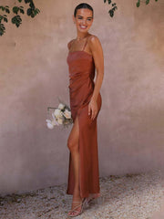 Inrosy robe demoiselle d'honneur satin moulante fendu à fines brides femme élégant de soirée pour mariage champetre