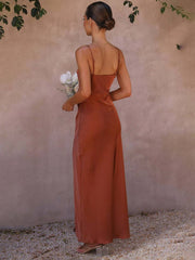 Inrosy robe demoiselle d'honneur satin moulante fendu à fines brides femme élégant de soirée pour mariage champetre