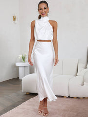 Inrosy robe tenue invité mariage femme licou sans manches femme élégant de soirée deux pièces robe demoiselle d'honneur