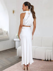 Inrosy robe tenue invité mariage femme licou sans manches femme élégant de soirée deux pièces robe demoiselle d'honneur