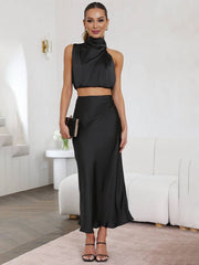 Inrosy robe tenue invité mariage femme licou sans manches femme élégant de soirée deux pièces robe demoiselle d'honneur