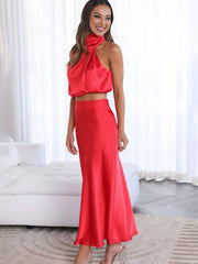 Inrosy robe tenue invité mariage femme licou sans manches femme élégant de soirée deux pièces robe demoiselle d'honneur