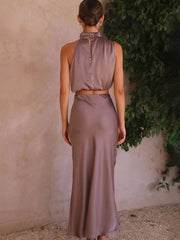 Inrosy robe tenue invité mariage femme licou sans manches femme élégant de soirée deux pièces robe demoiselle d'honneur