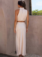Inrosy robe tenue invité mariage femme licou sans manches femme élégant de soirée deux pièces robe demoiselle d'honneur